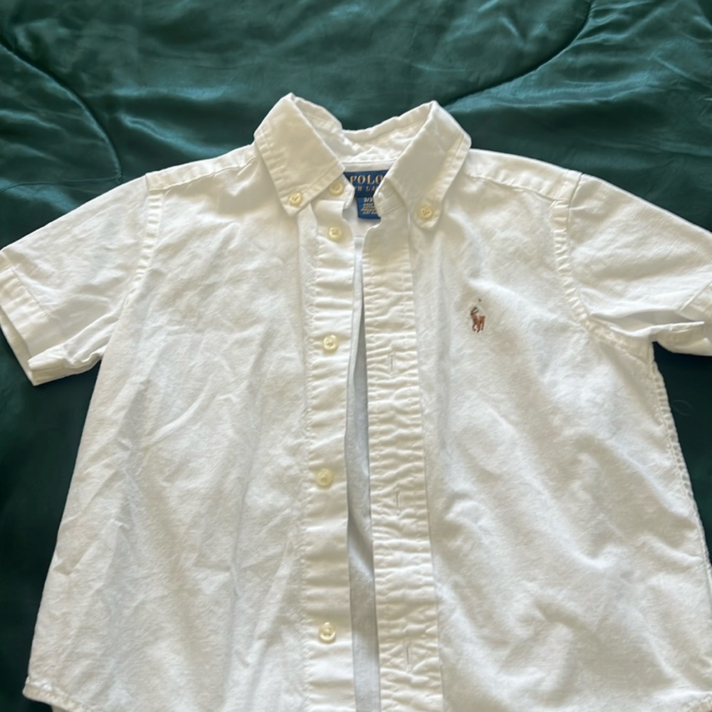 Boys white button down short sleeve polo